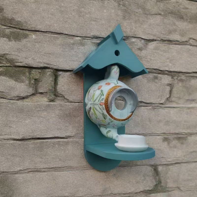 **Teacup Birdhouse and Feeder for Patio Decoration**