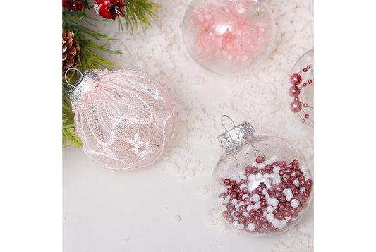 6cm Pink PET Transparent Christmas Ball Set