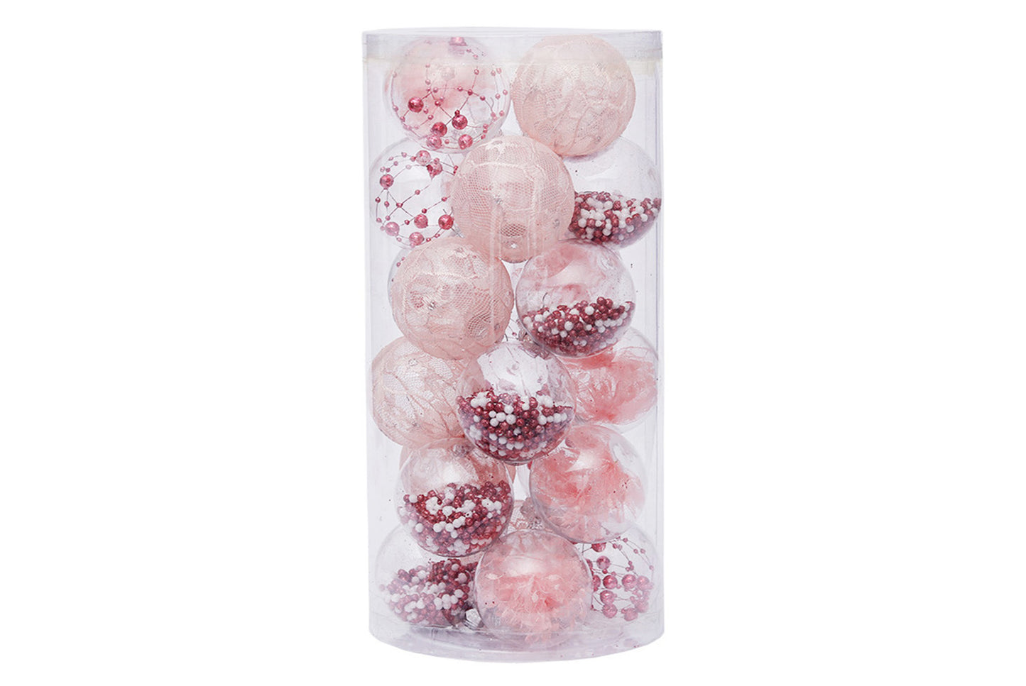 6cm Pink PET Transparent Christmas Ball Set