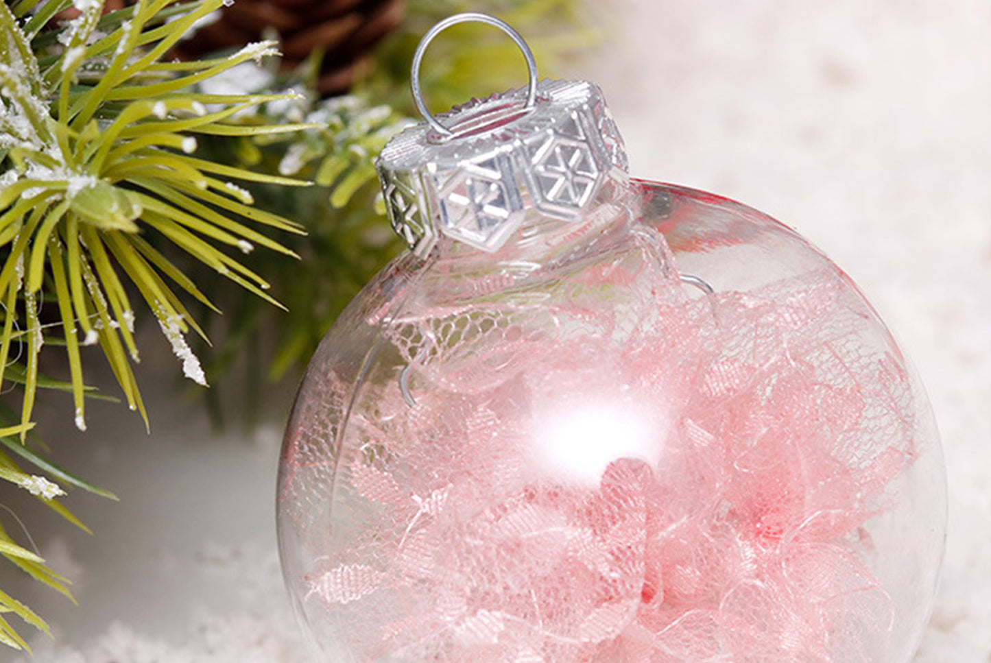 6cm Pink PET Transparent Christmas Ball Set