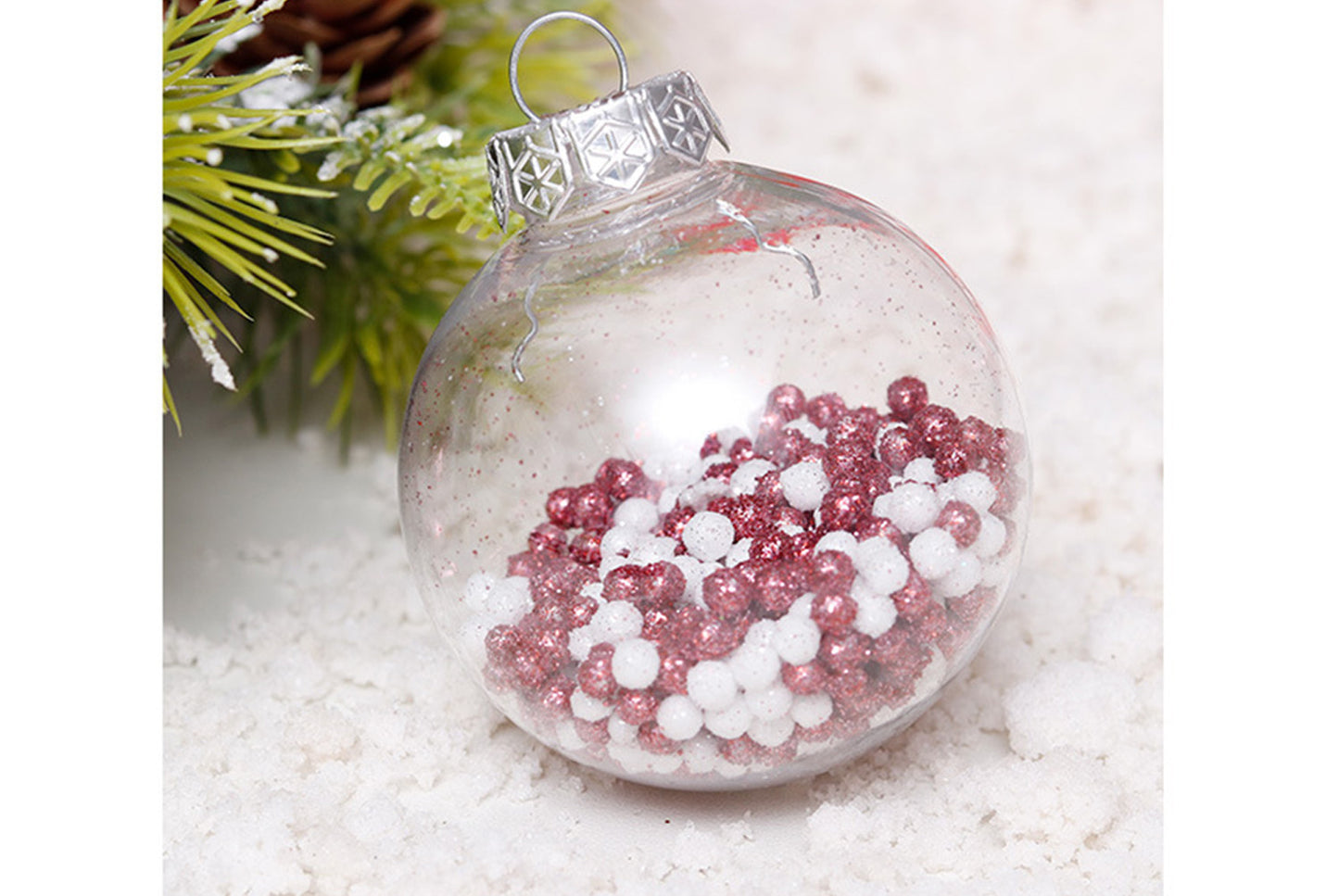 6cm Pink PET Transparent Christmas Ball Set