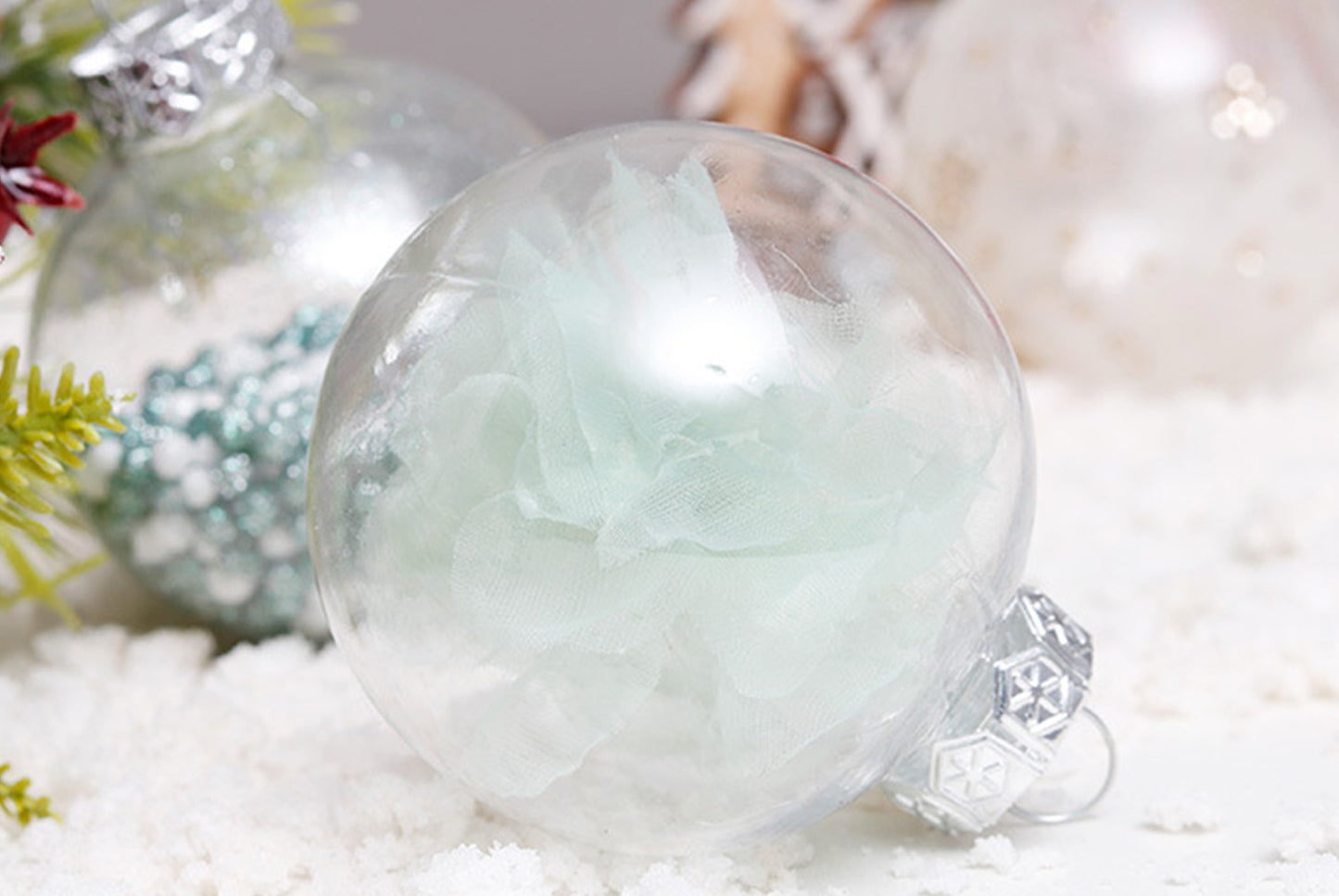 6cm Mint Green Mesh PET Christmas Ball Se