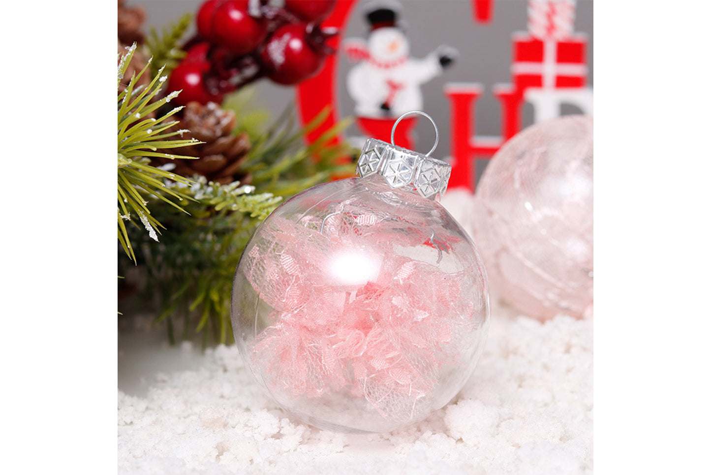 6cm Pink PET Transparent Christmas Ball Set