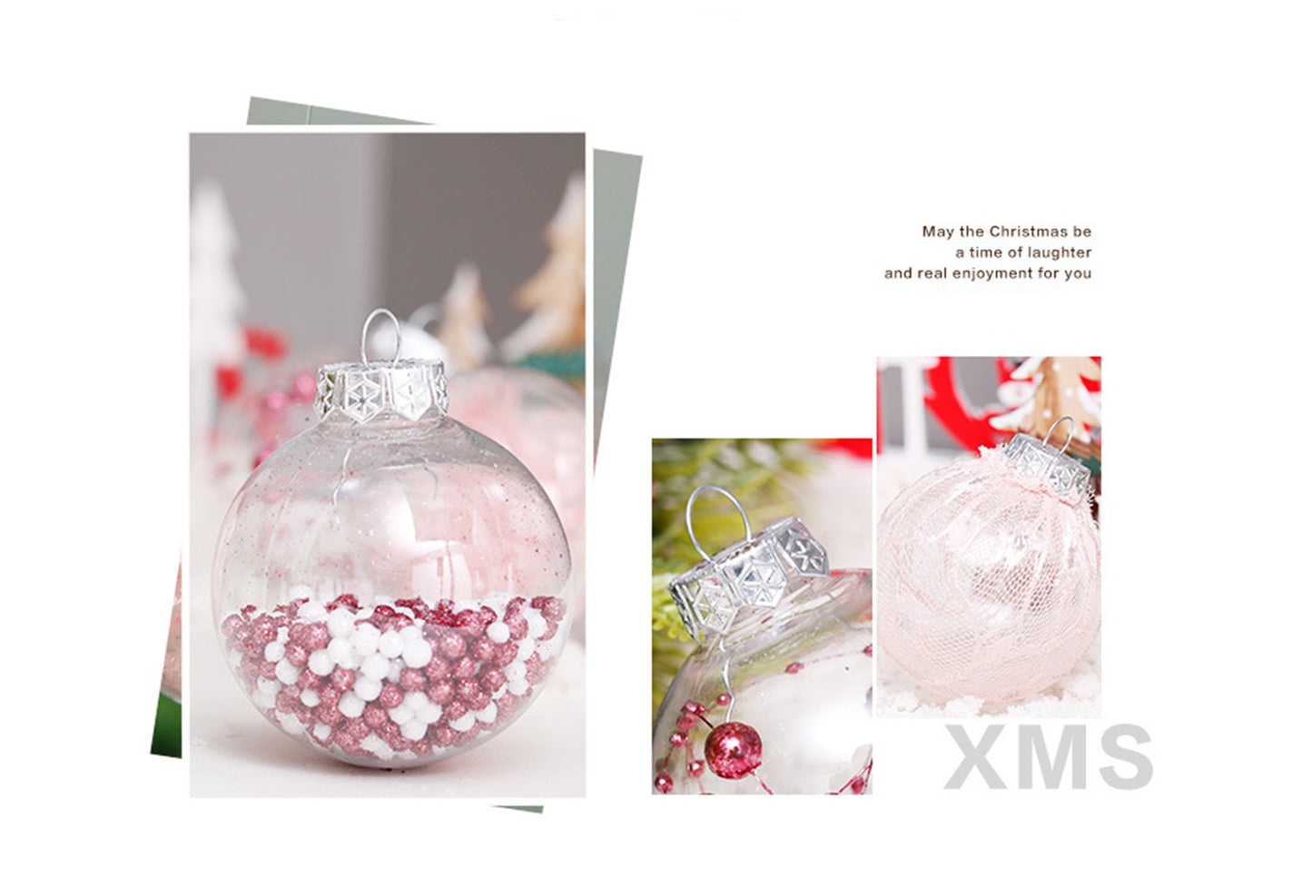 6cm Pink PET Transparent Christmas Ball Set
