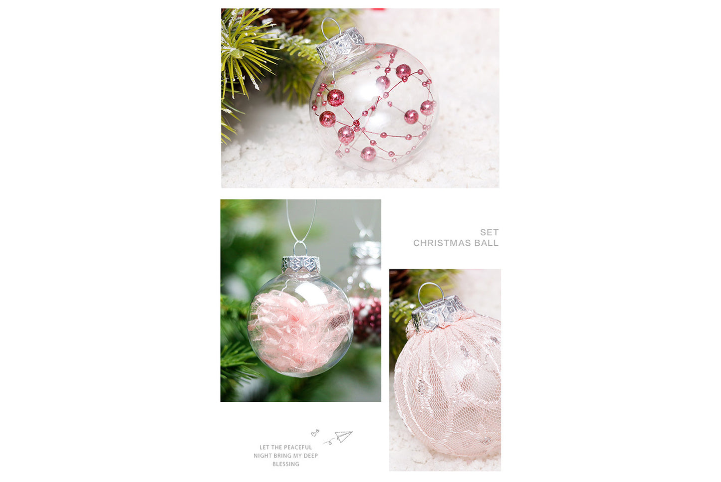 6cm Pink PET Transparent Christmas Ball Set