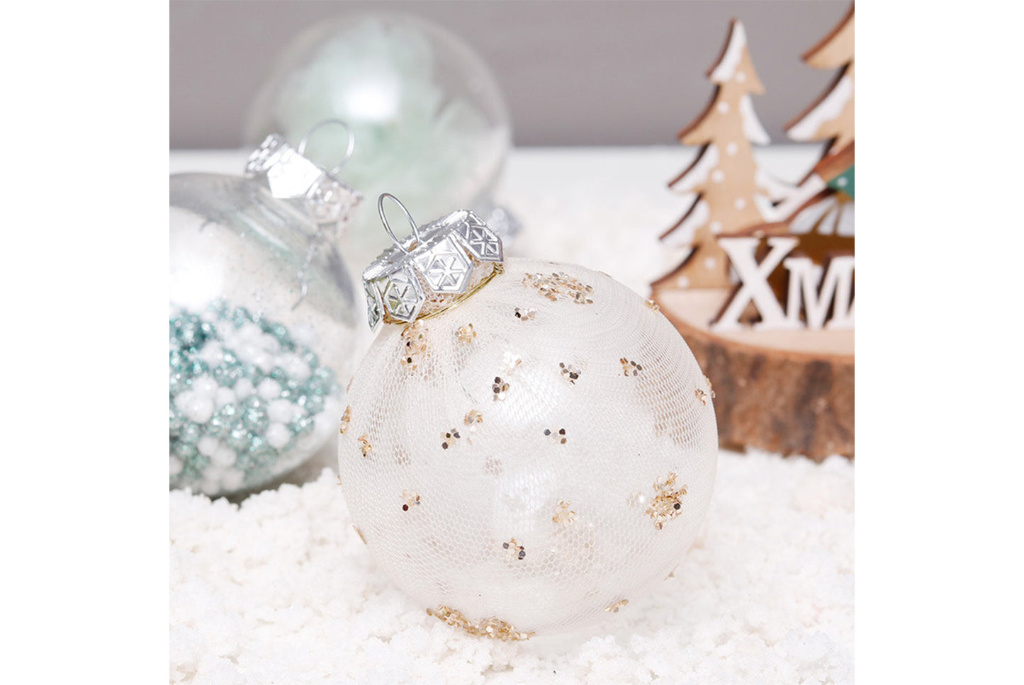 6cm Mint Green Mesh PET Christmas Ball Se