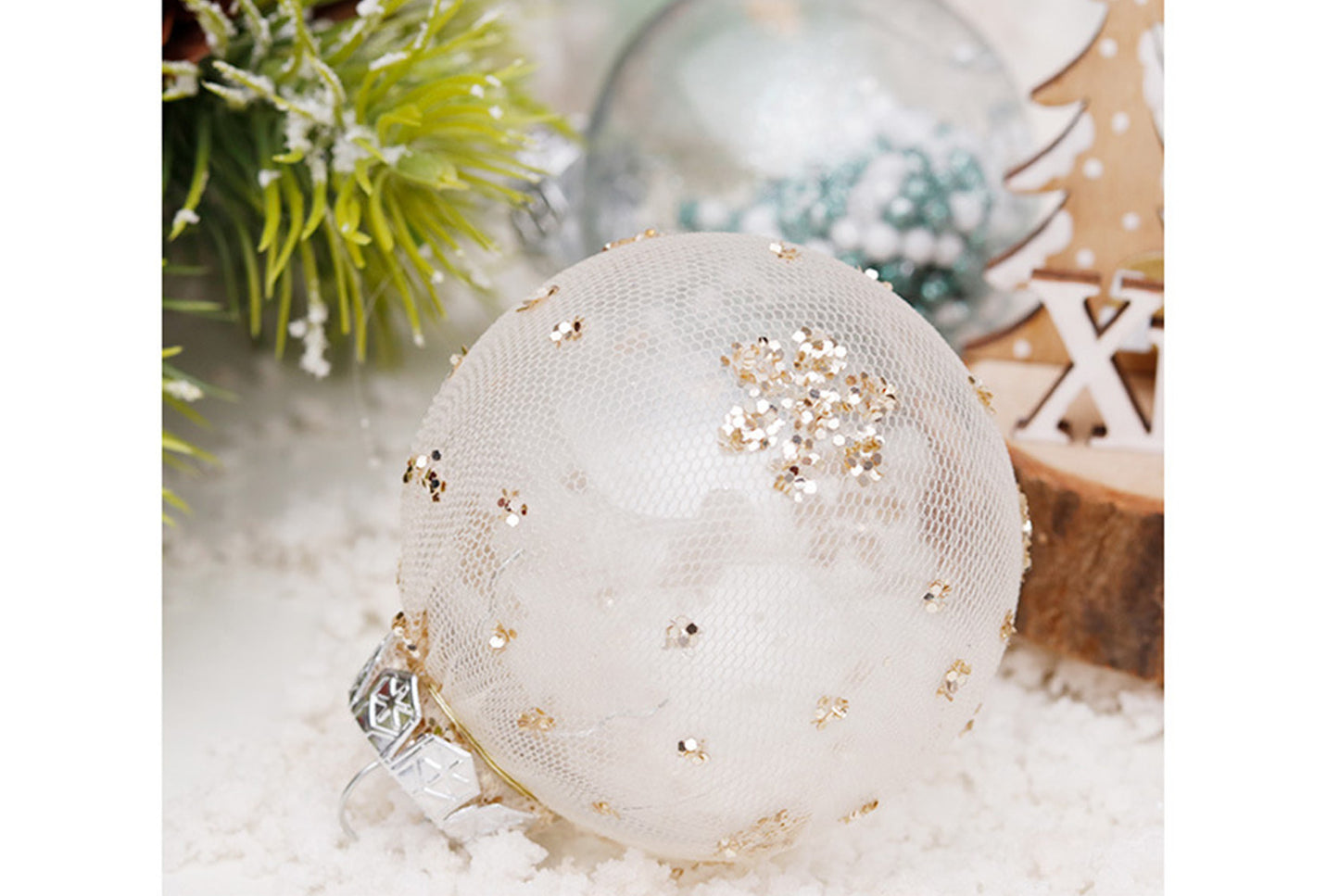 6cm Mint Green Mesh PET Christmas Ball Se