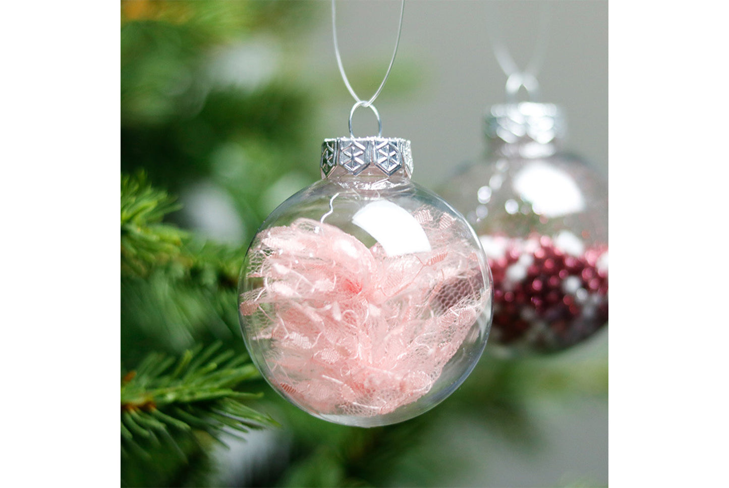 6cm Pink PET Transparent Christmas Ball Set