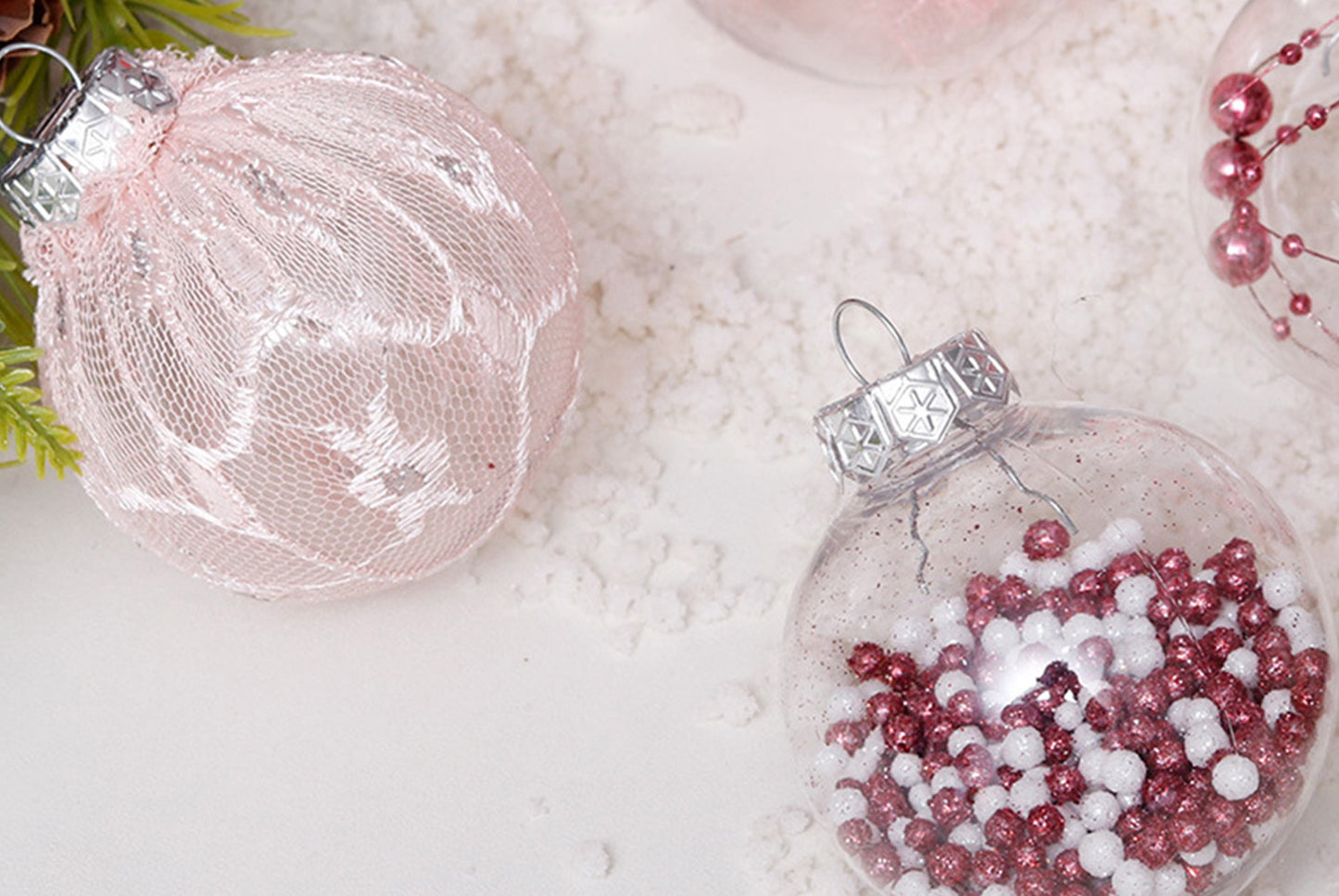 6cm Pink PET Transparent Christmas Ball Set