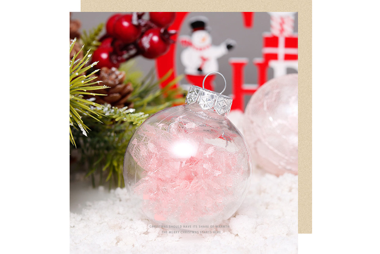 6cm Pink PET Transparent Christmas Ball Set