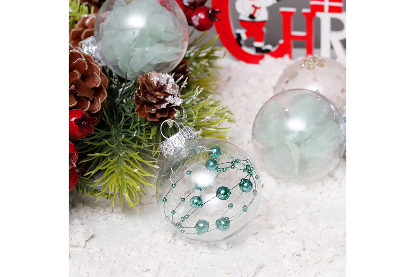 6cm Mint Green Mesh PET Christmas Ball Se