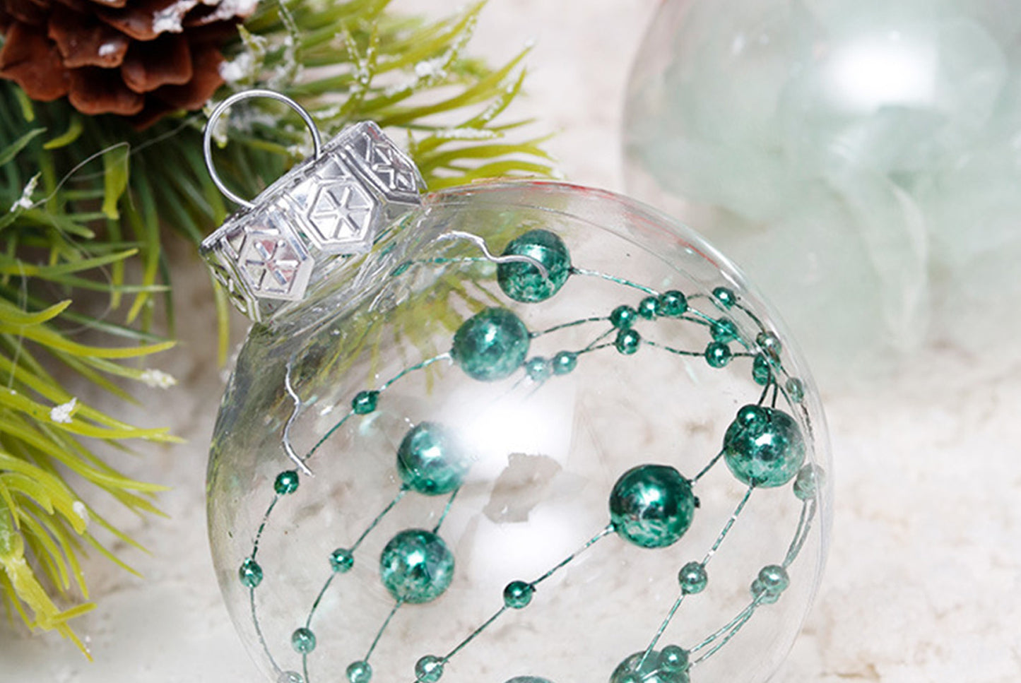 6cm Mint Green Mesh PET Christmas Ball Se