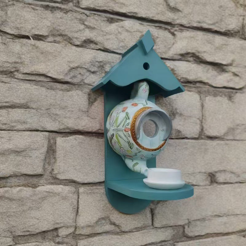 **Teacup Birdhouse and Feeder for Patio Decoration**