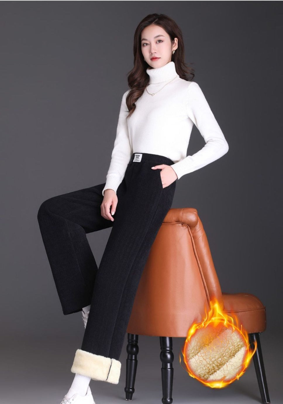 Plus Size Straight-Leg Wide-Leg Sweatpants with Lambswool Lining