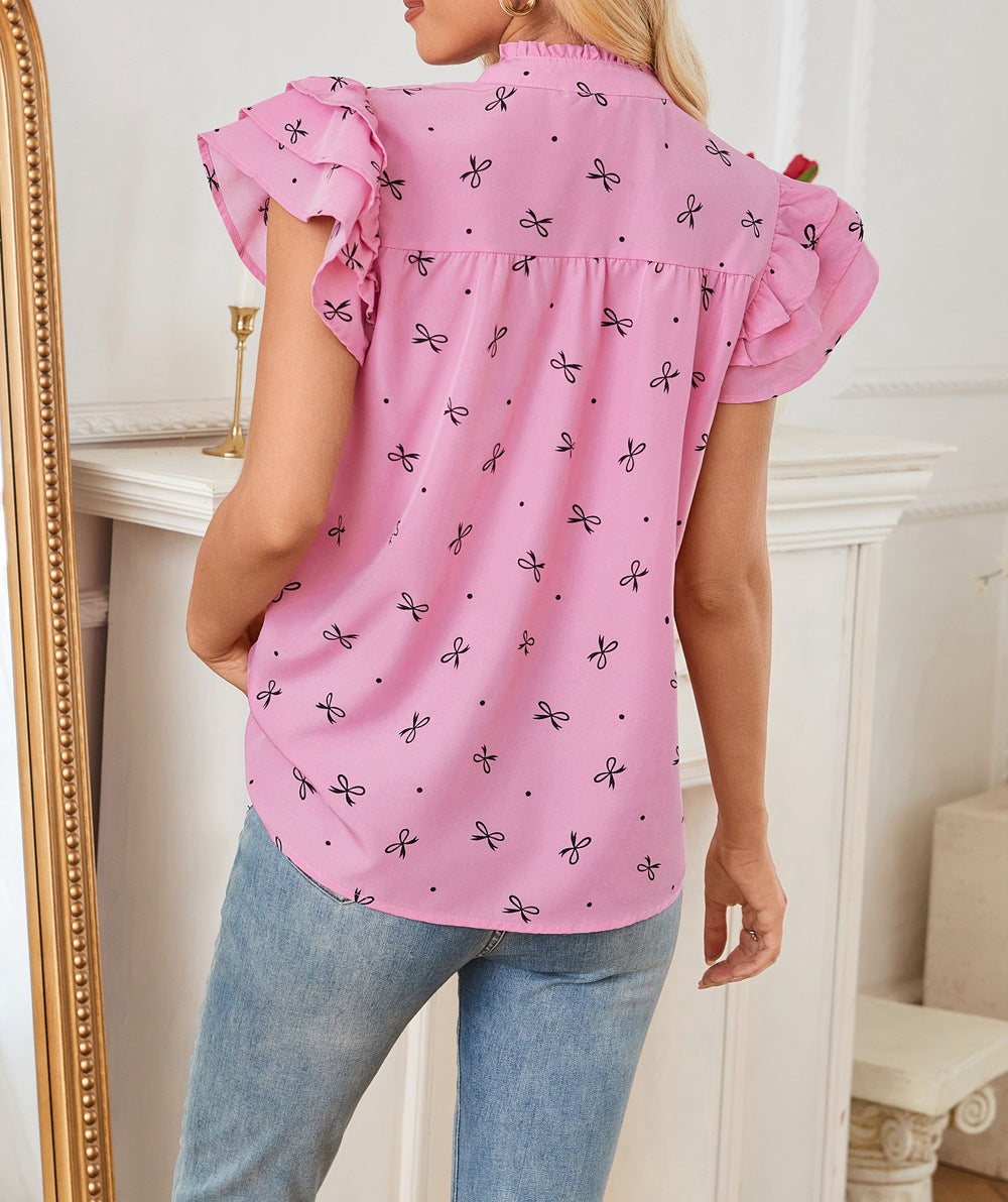 # V-Neck Ruffled Sleeve Women's Top