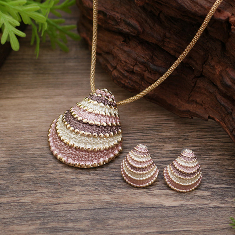 Enamel Geometric Shell Earring Pendant Set
