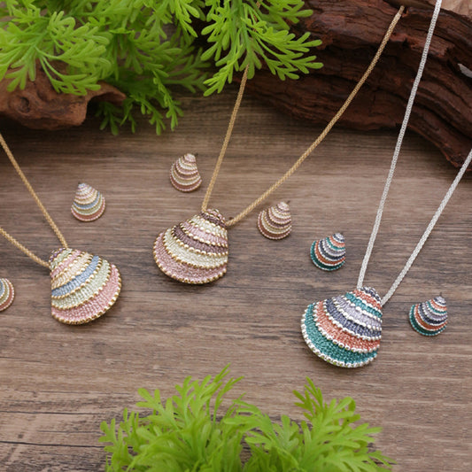 Enamel Geometric Shell Earring Pendant Set