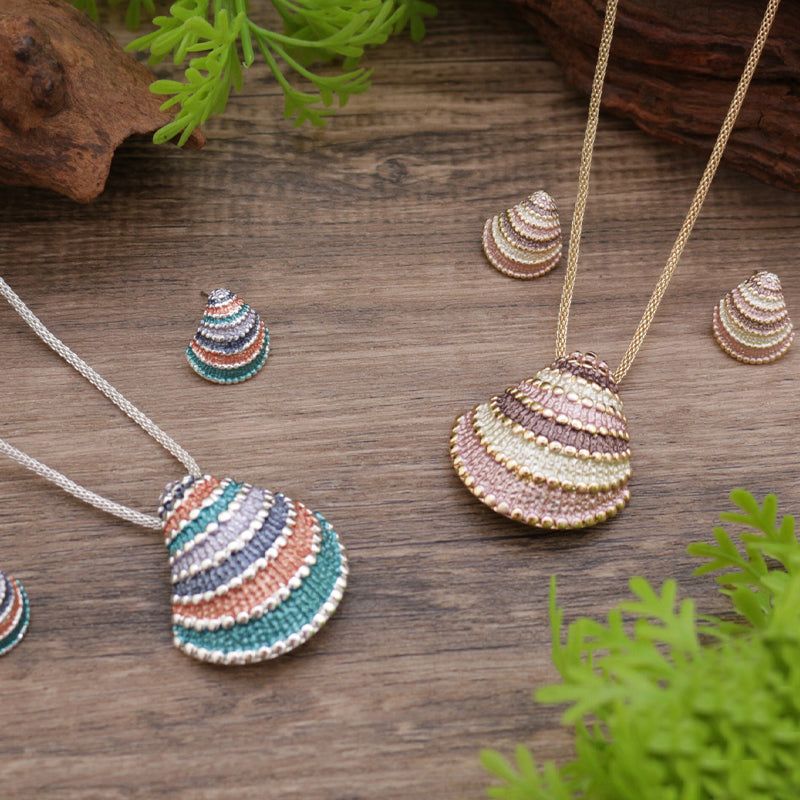 Enamel Geometric Shell Earring Pendant Set