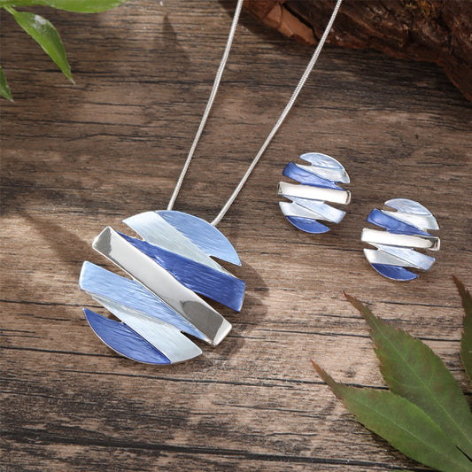 Colorful geometric line round earring pendant set