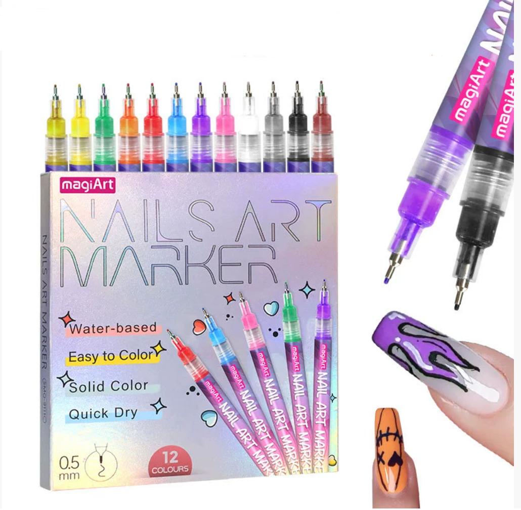 12-Color Nail Art Graffiti Pen Set