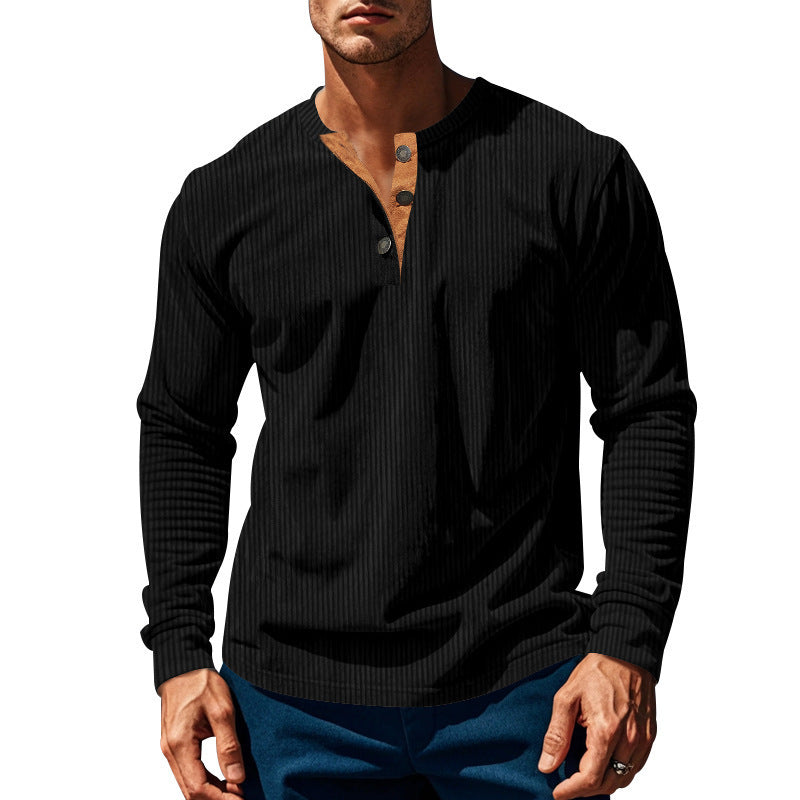 New Men's Long-Sleeve Henley Shirt