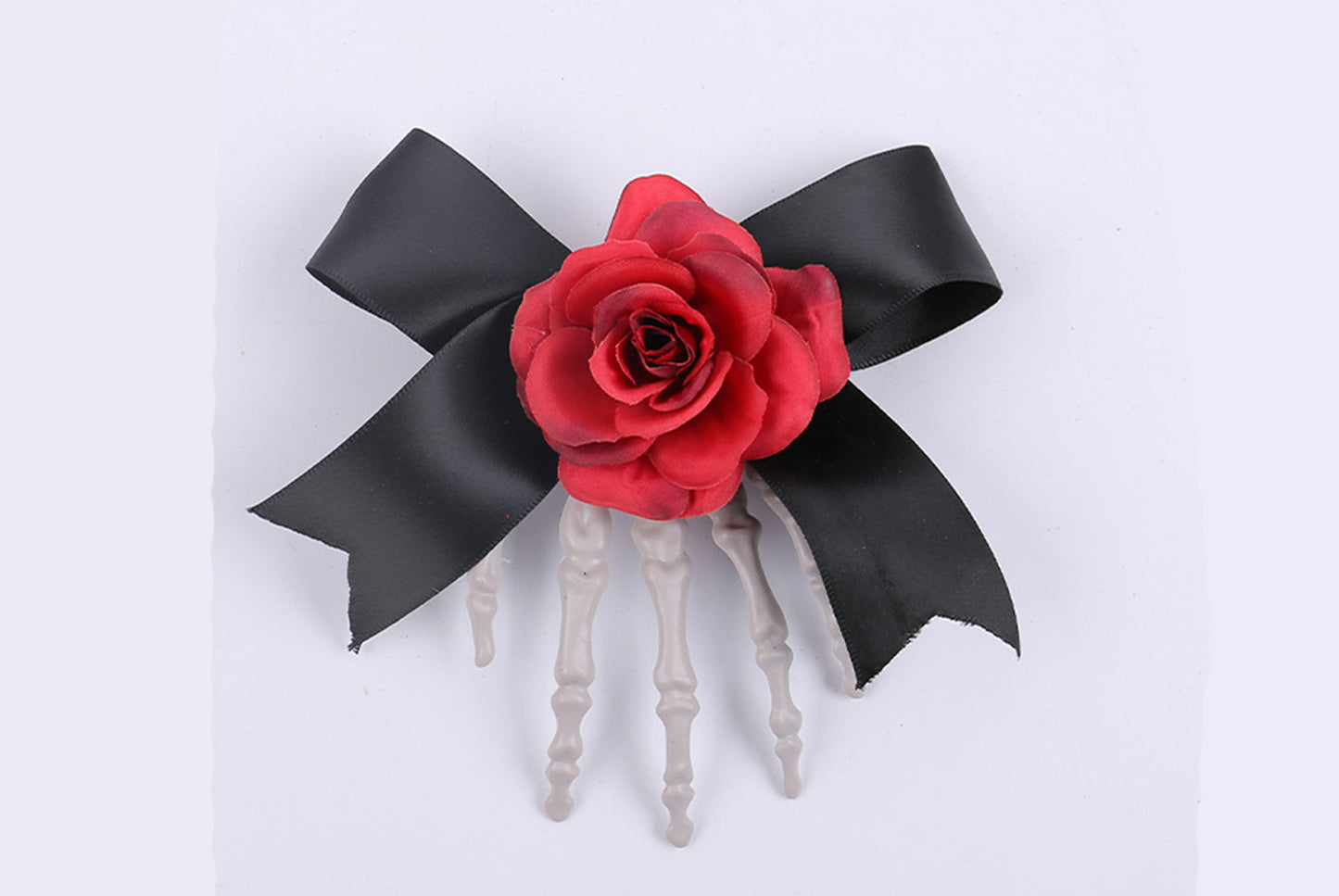 **Halloween Skeleton Hand Hair Clip with Scary Rose Bow Side Clip**