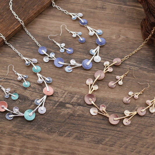 Enamel flower earrings and necklace set
