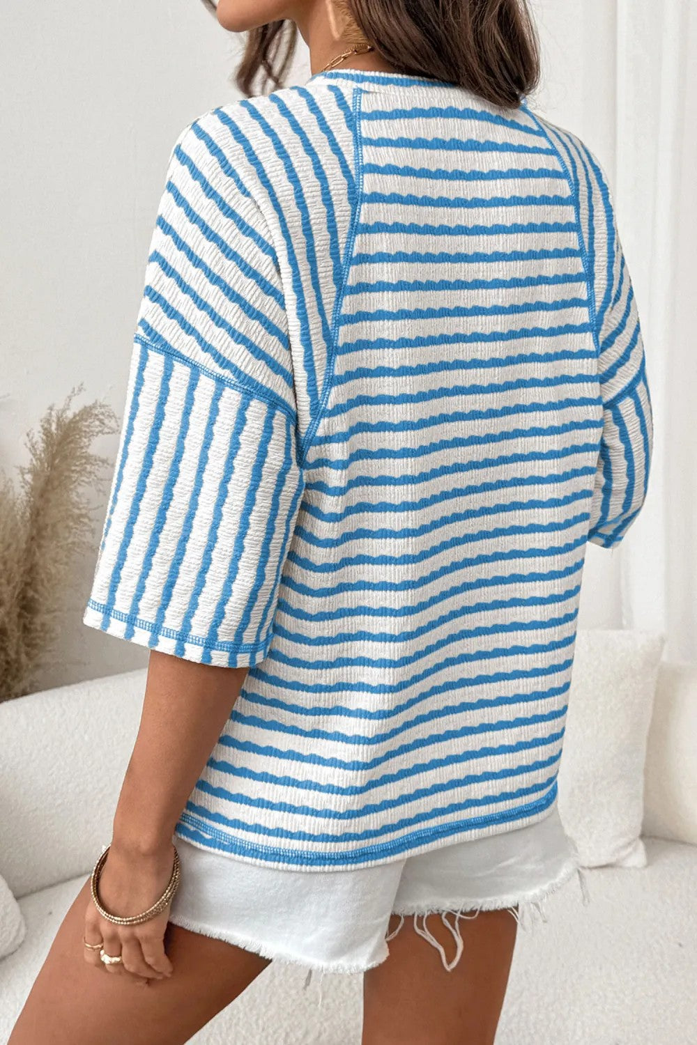 # Women's Striped Short-Sleeve Crew Neck Pullover T-Shirt
