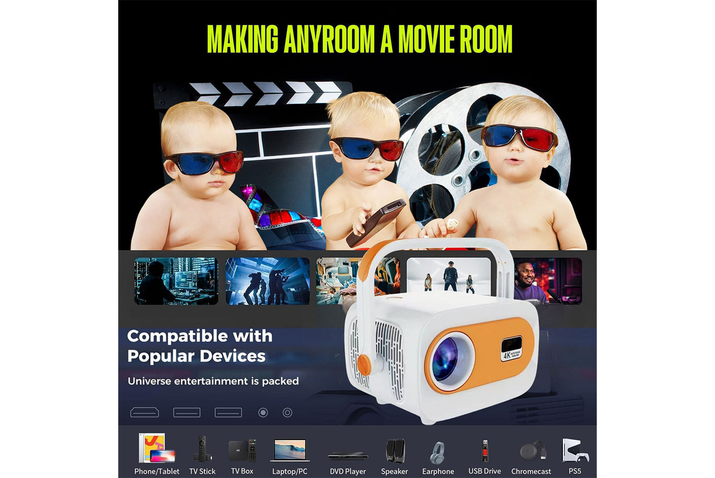 **JY325 Android 4K Projector Portable Smart Home Theater**(UK plug)
