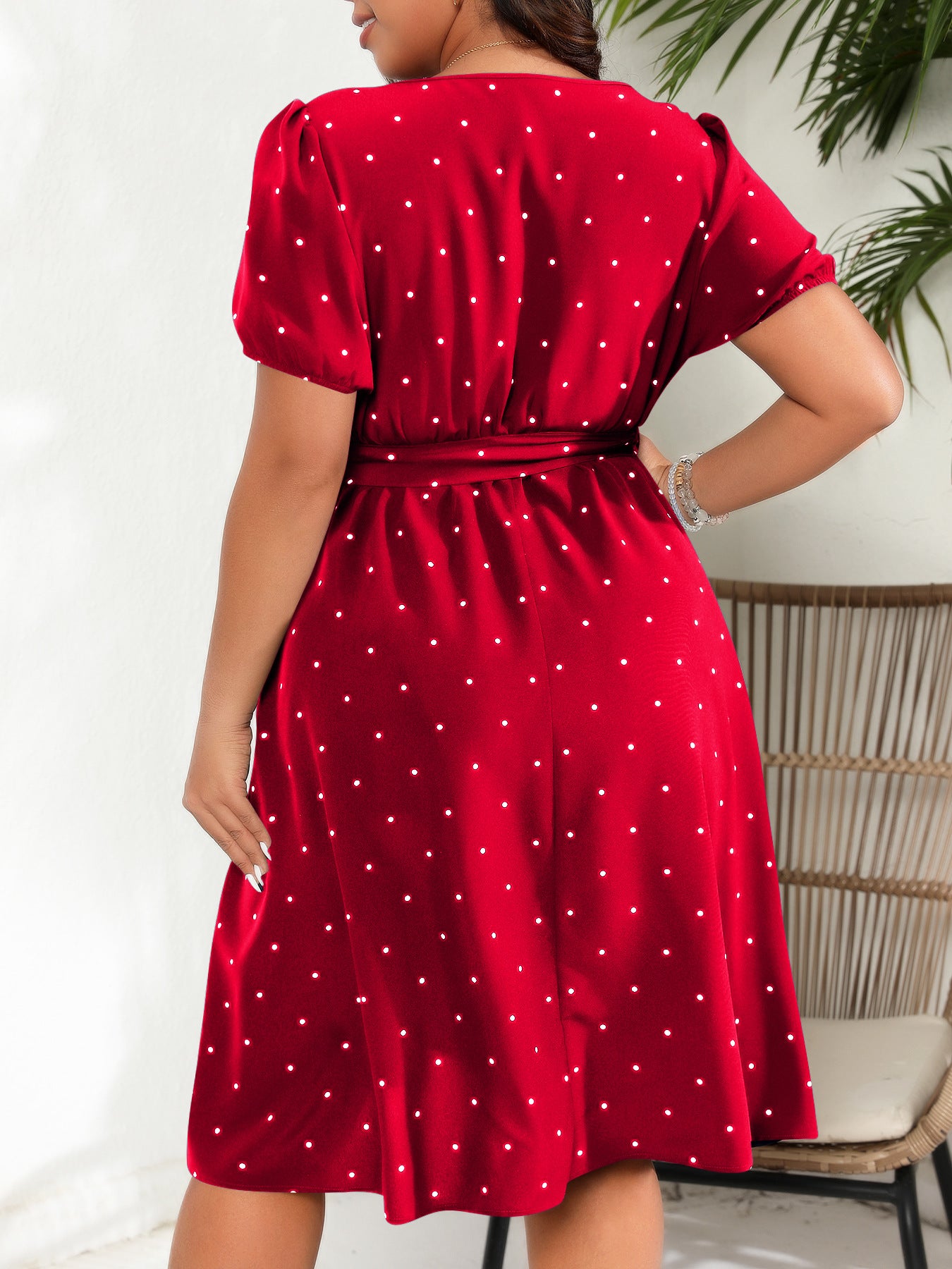 # Retro Polka Dot Square Neck Plus Size Dress