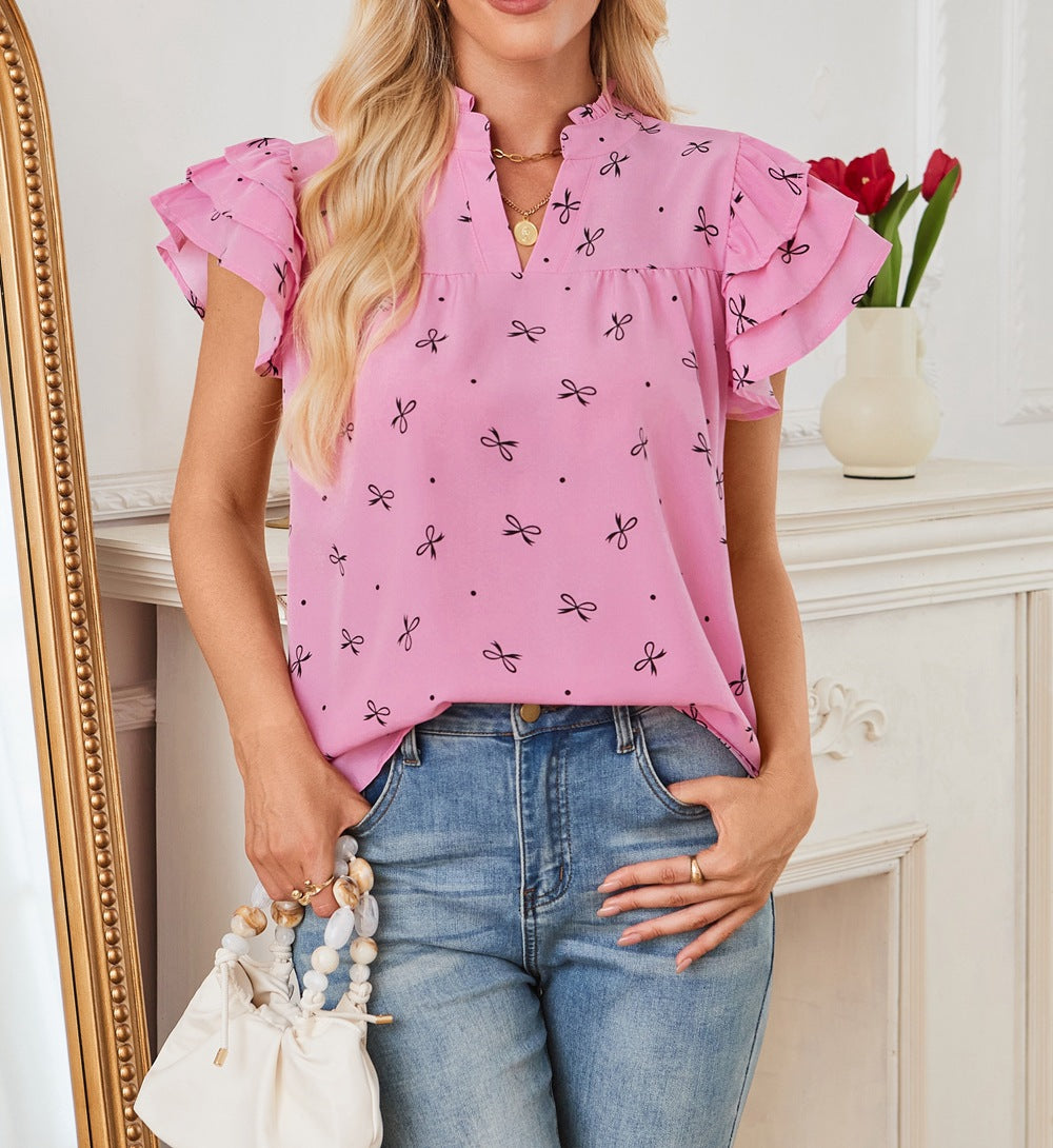 # V-Neck Ruffled Sleeve Women's Top