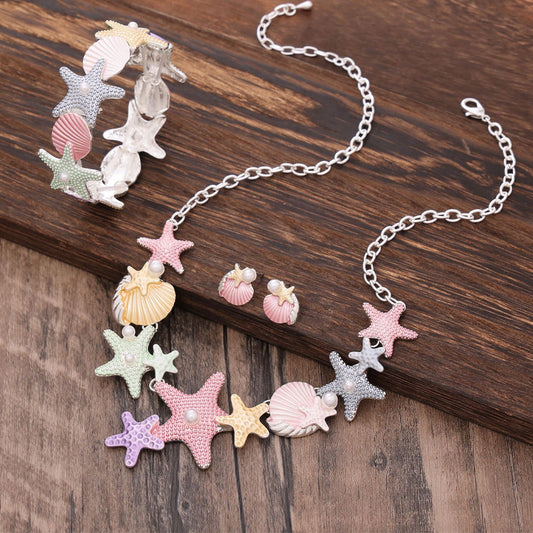 Spring Color Starfish Necklace Earrings Bracelet Set