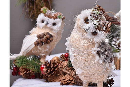 **Handwoven Wooden Owl Christmas Ornament**