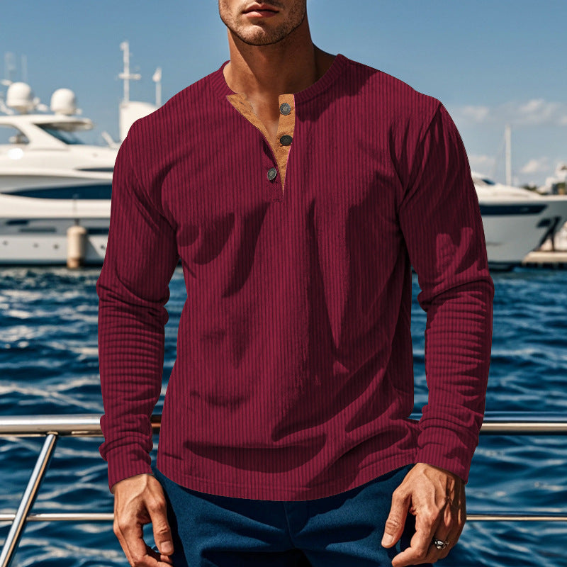New Men's Long-Sleeve Henley Shirt
