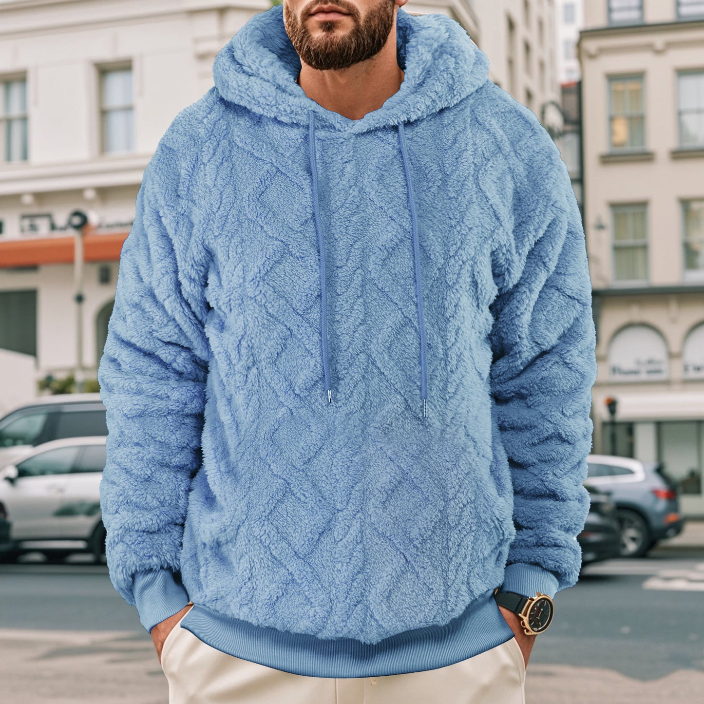 Hot-Selling Fleece-Lined Hooded Sweatshirt, Loose Fit, Heavyweight Men's Wear
