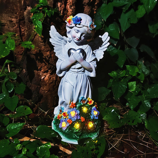 Nordic Praying Angel Statue Solar Resin Ornaments