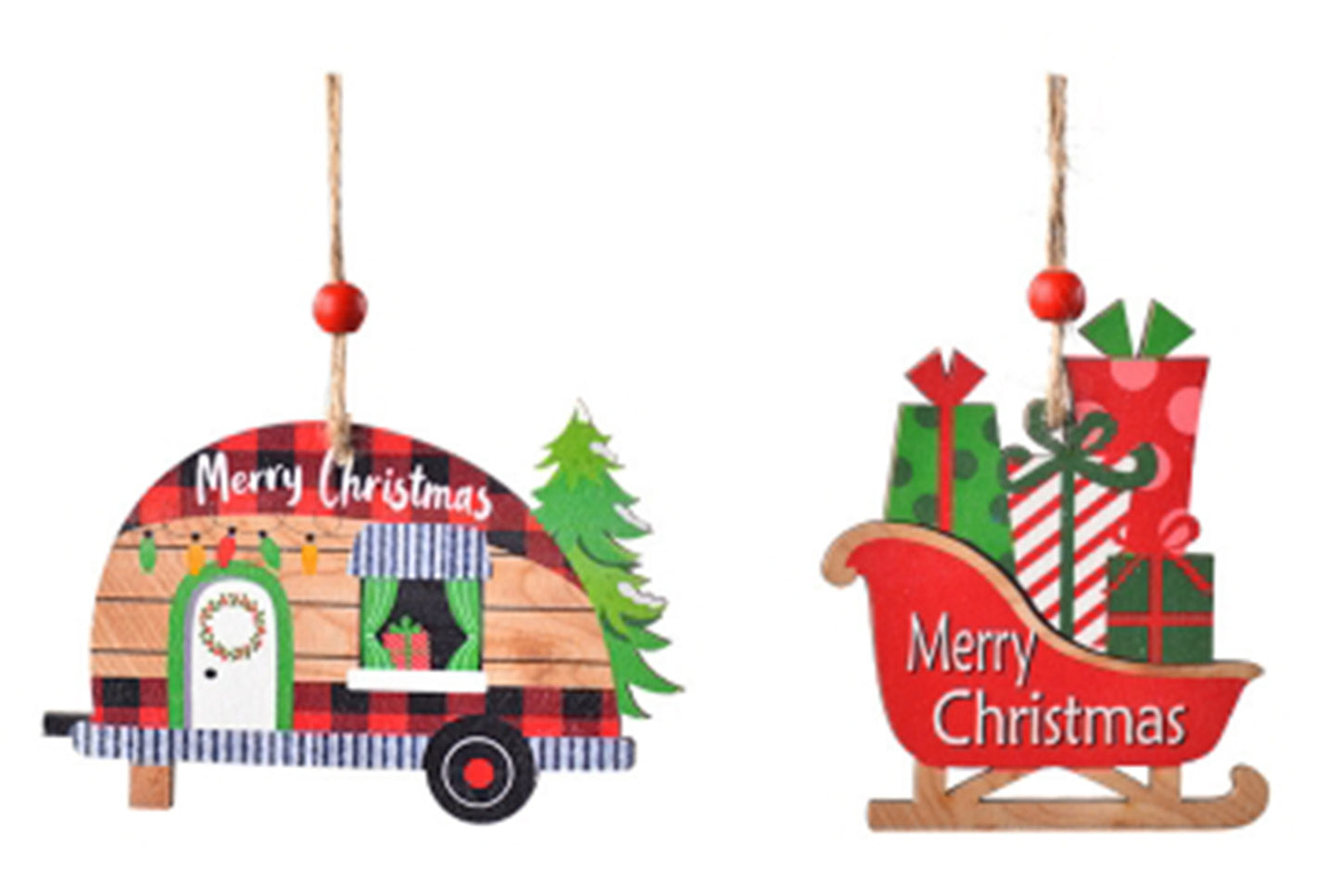 **Christmas Painted Wooden Car Ornament - Christmas Tree Decoration**