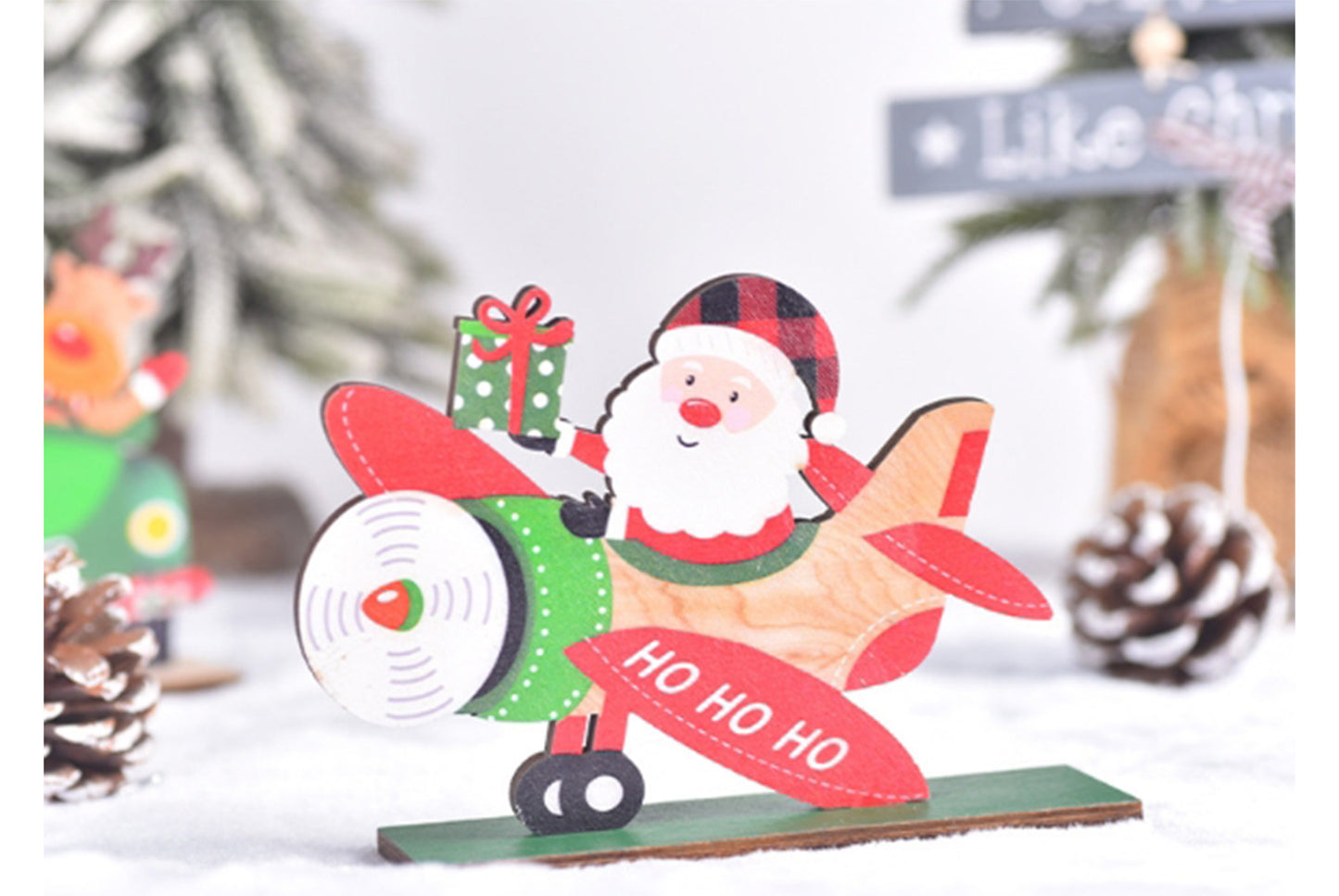 **New Christmas Wooden Assembled Ornaments - Painted Santa Claus, Car, and Plane Series**