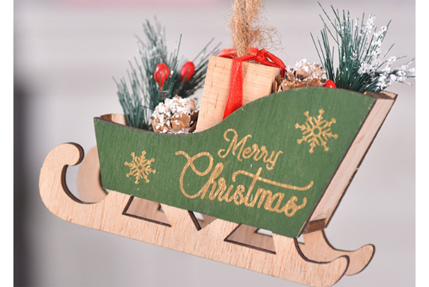 **Christmas Wooden Sleigh Ornament - Festive Decoration**