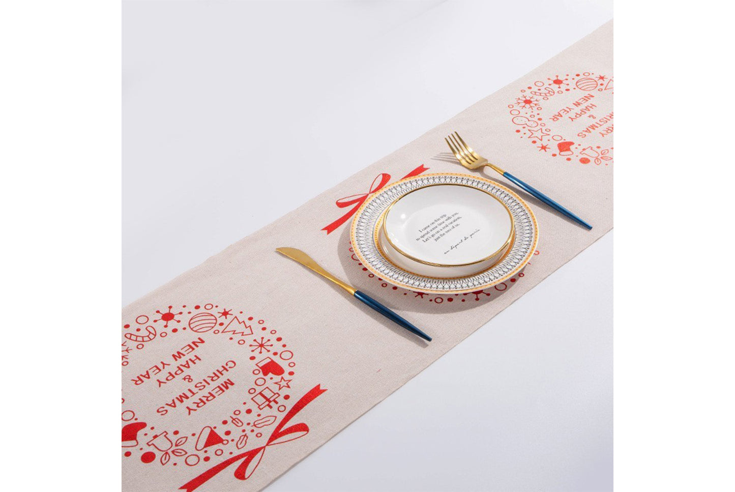 Christmas Gold-stamped Fine Linen Table Runner