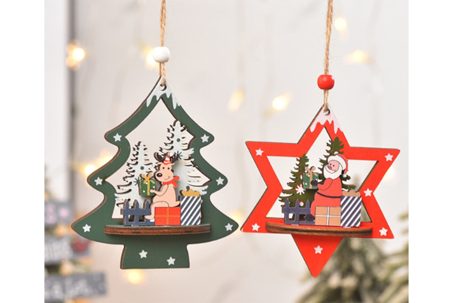 *Christmas Wooden 3D Ornament - Santa Claus, Snowman, and Deer Ornament*