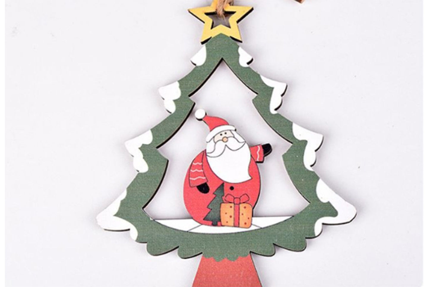 **Christmas Wooden Hollow Pendant - Cartoon Themed Tree Frame Decoration**
