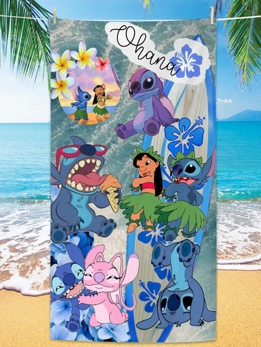 Cartoon Anime Stitch Printed Beach Towel