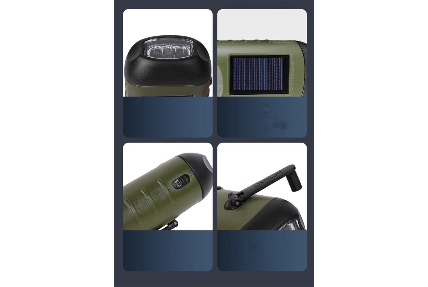 Solar-Powered Flashlight, Hand-Cranked/USB Rechargeable