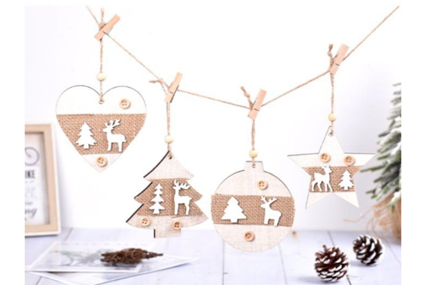 **Wooden Christmas Tree Ornament Set - Classic Holiday Decoration**