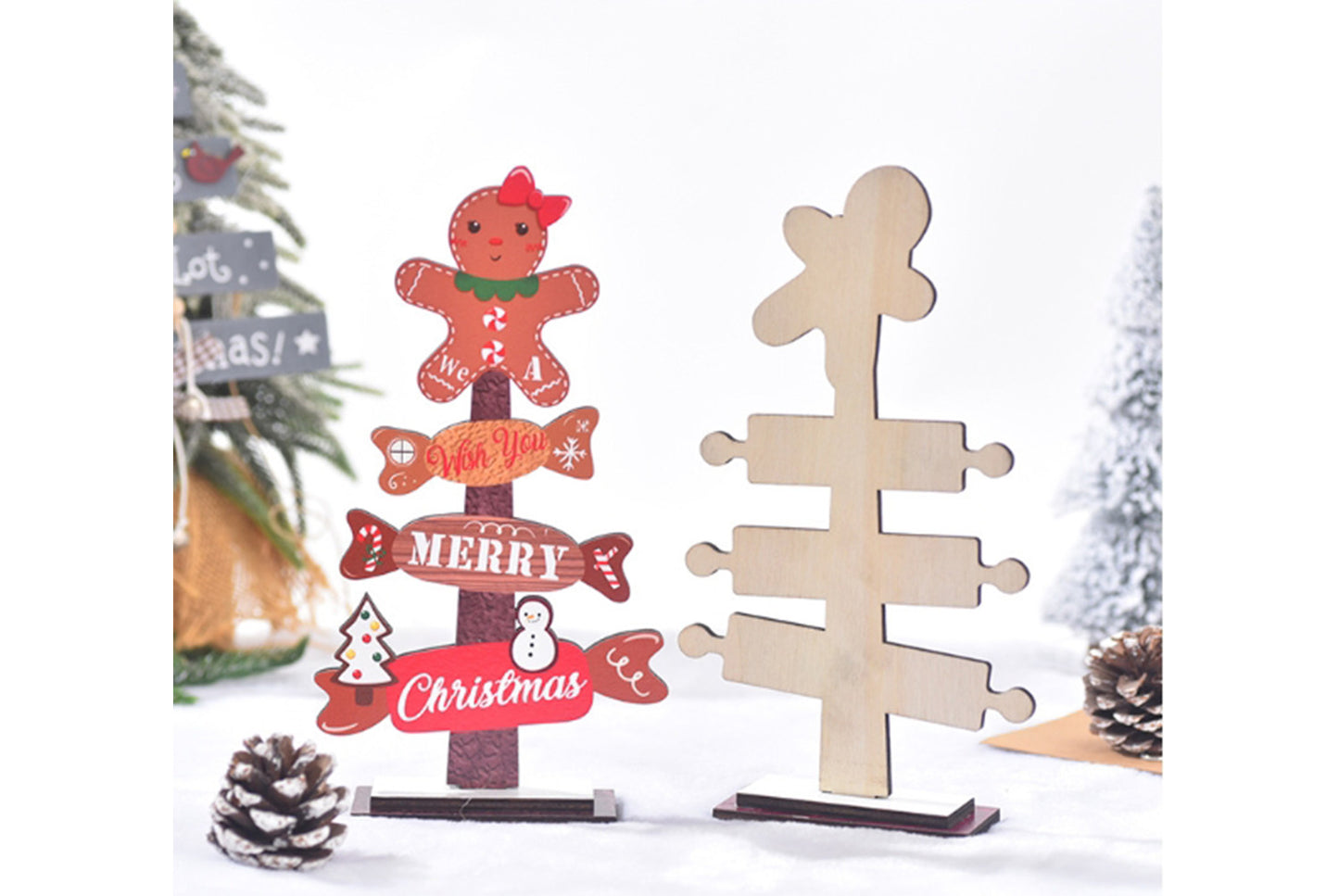 **Wooden Christmas Tree Ornament - Holiday Table Decoration**