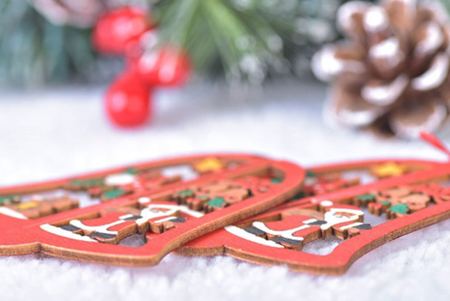 **Christmas Wooden 3D Pendant - Laser-Cut Snowflake Bell Ornament**