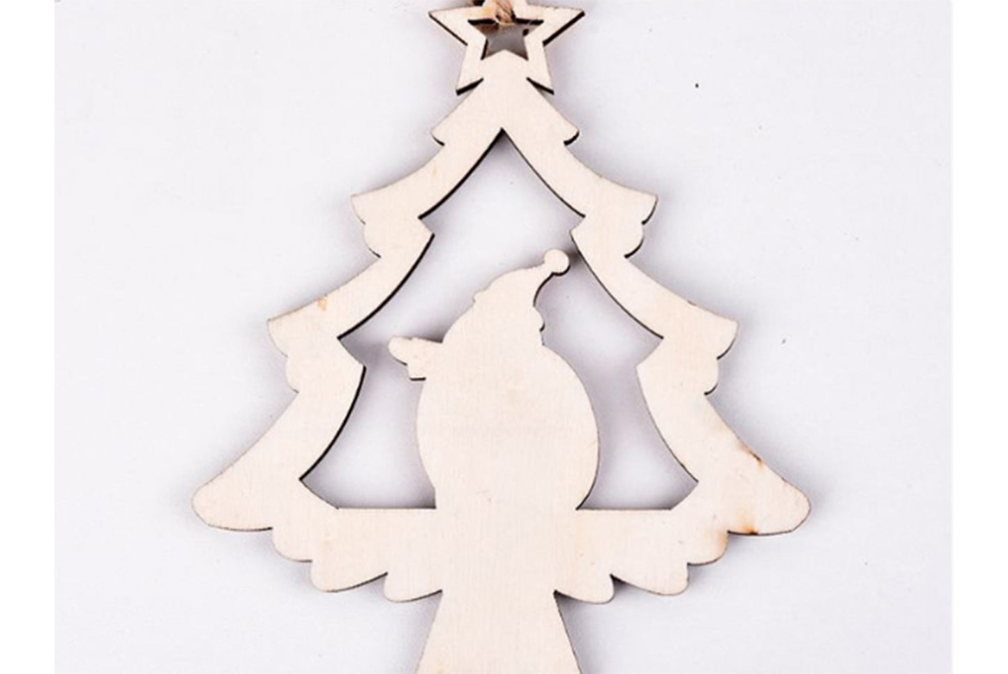 **Christmas Wooden Hollow Pendant - Cartoon Themed Tree Frame Decoration**