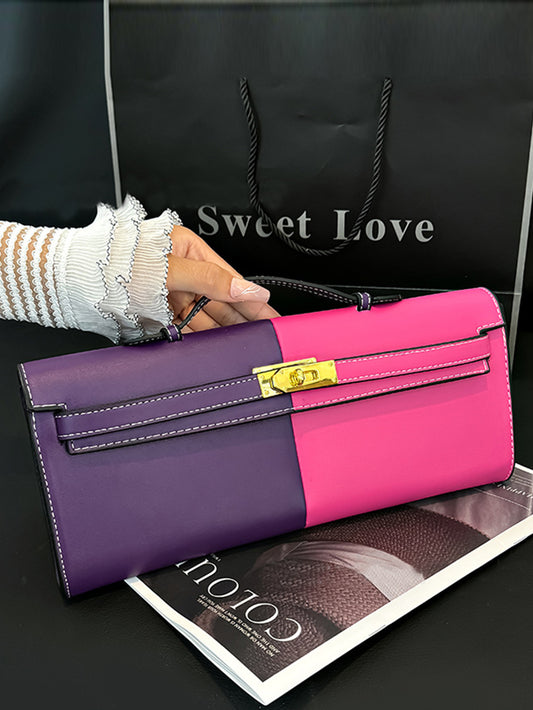 Fashionable and versatile stitching contrast color Kelly handbag
