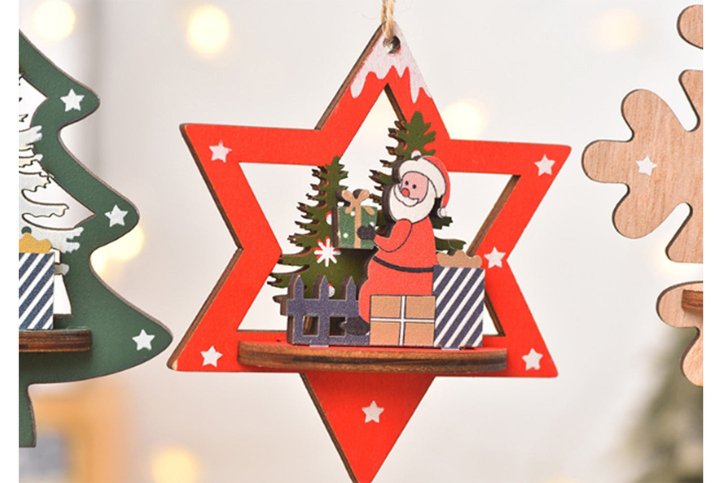 *Christmas Wooden 3D Ornament - Santa Claus, Snowman, and Deer Ornament*